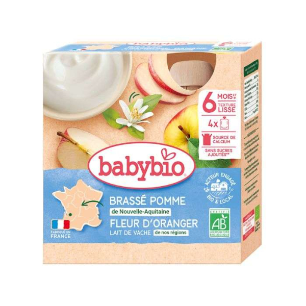 BABYBIO - Brasse pomme fleur oranger 6mois+ pack de 4
