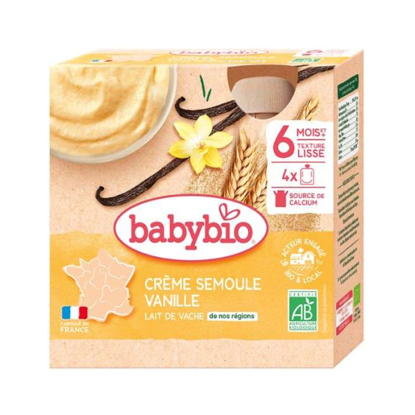 BABYBIO - Creme semoule vanille 6mois+ (4*85g)