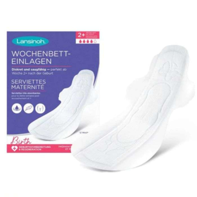 LANSINOH - Serviettes de maternite 12 pieces taille m 2 semaines+