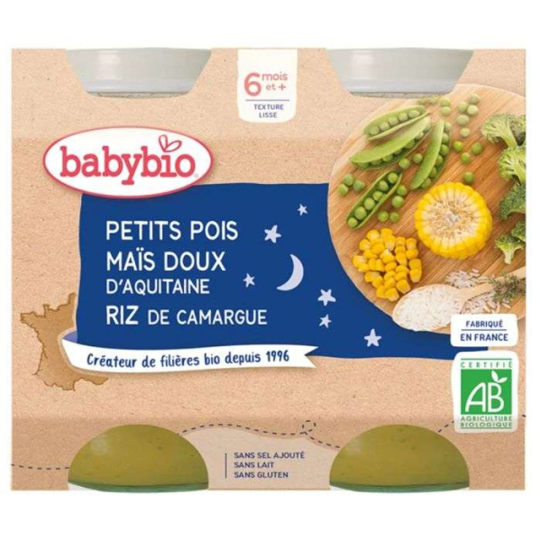BABYBIO - Petit pois mais doux d'aquitaine riz de camargue 2*130 g
