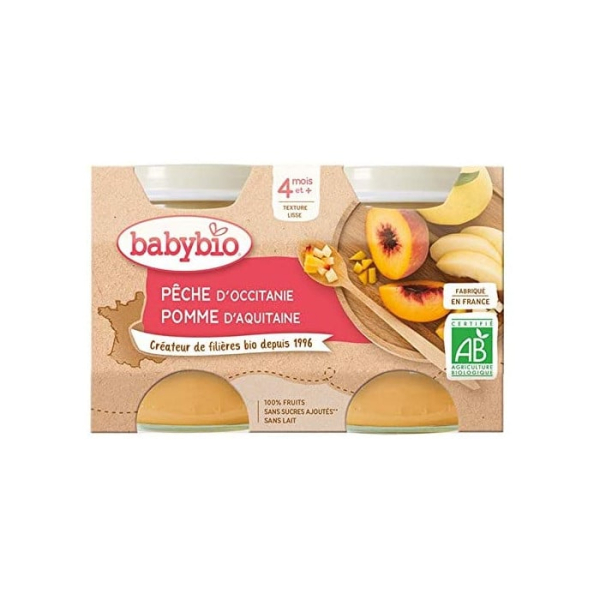 BABYBIO - Peche d'occitanie pomme de nouvelle aquitaine 2x130g